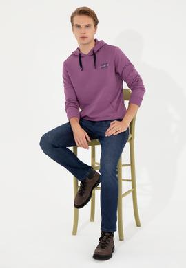 Erkek Menekşe Kapüşonlu Basic Sweatshirt - 50257225116