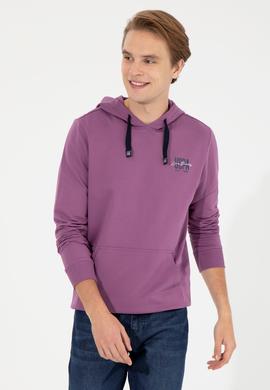 Erkek Menekşe Kapüşonlu Basic Sweatshirt - 50257225116