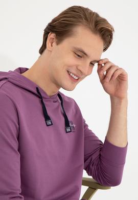 Erkek Menekşe Kapüşonlu Basic Sweatshirt - 50257225116