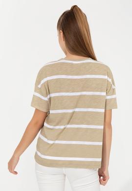 Kadın Haki Bisiklet Yaka Tişört - 50249013005