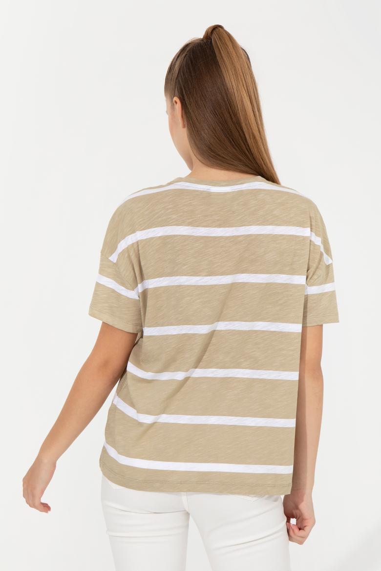 Kadın Haki Bisiklet Yaka Tişört - 50249013005