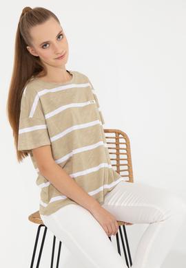 Kadın Haki Bisiklet Yaka Tişört - 50249013005