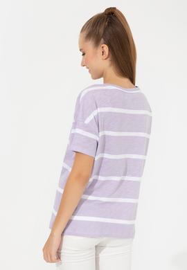 Kadın Lila Bisiklet Yaka Tişört - 50249013013