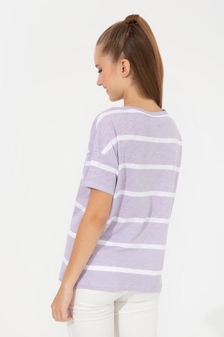 Kadın Lila Bisiklet Yaka Tişört - 50249013013