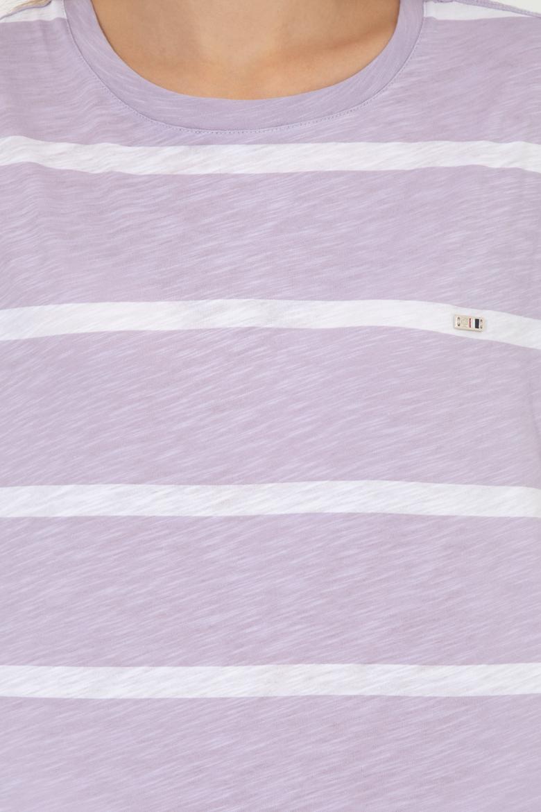Kadın Lila Bisiklet Yaka Tişört - 50249013013