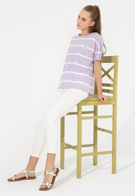 Kadın Lila Bisiklet Yaka Tişört - 50249013013