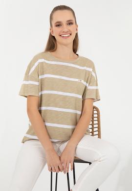 Kadın Haki Bisiklet Yaka Tişört - 50249013005