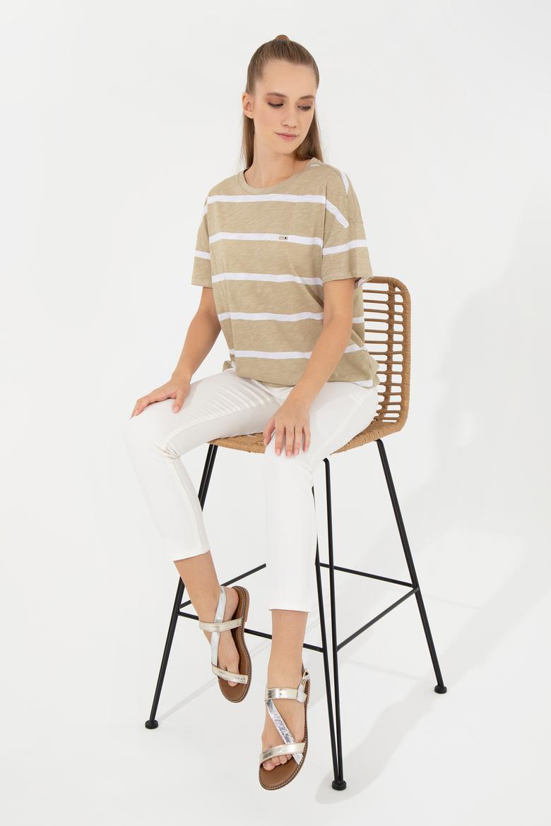 Kadın Haki Bisiklet Yaka Tişört - 50249013005