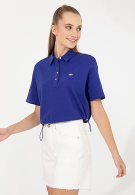 Kadın Mavi Polo Yaka Crop Tişört - 50249063023
