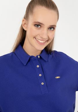 Kadın Mavi Polo Yaka Crop Tişört - 50249063023