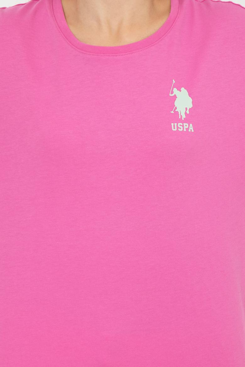 Kadın Pembe Bisiklet Yaka Tişört - 50246219024