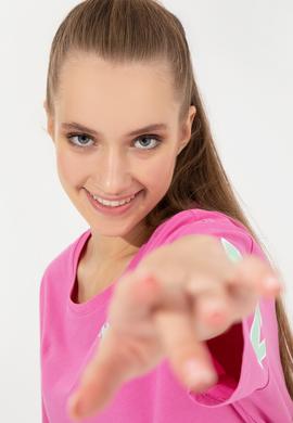 Kadın Pembe Bisiklet Yaka Tişört - 50246219024