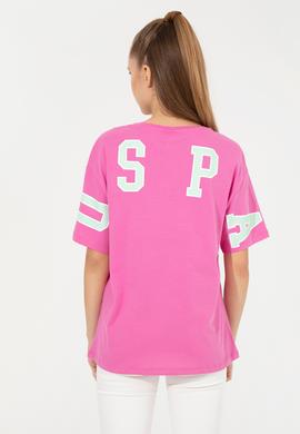 Kadın Pembe Bisiklet Yaka Tişört - 50246219024