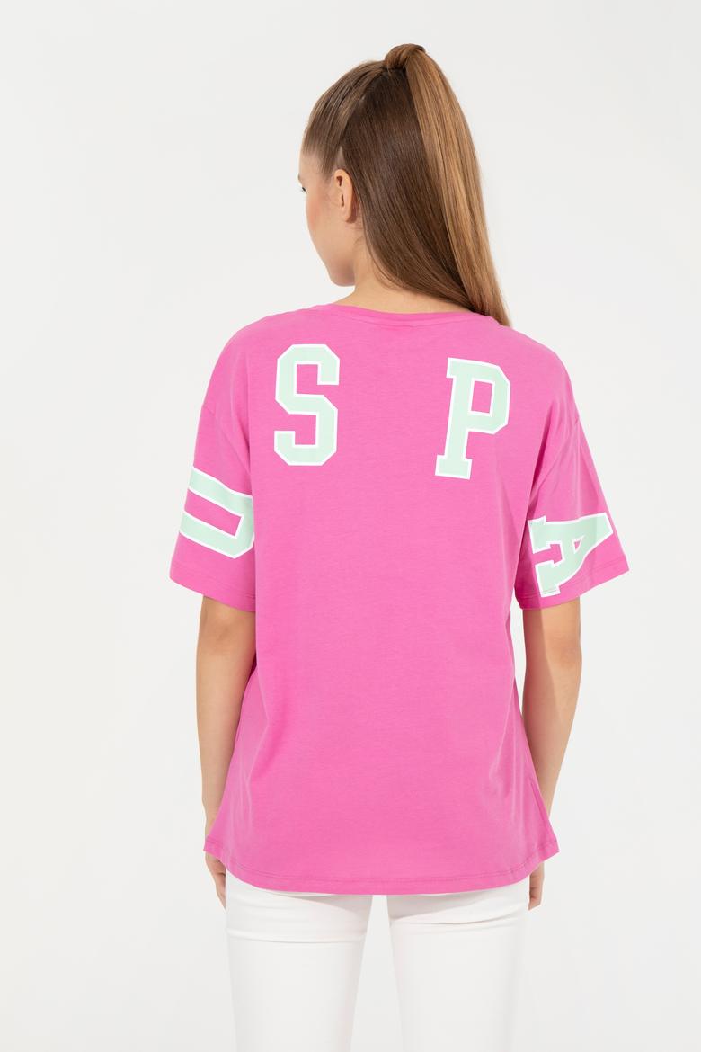 Kadın Pembe Bisiklet Yaka Tişört - 50246219024