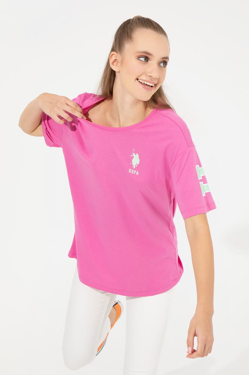 Kadın Pembe Bisiklet Yaka Tişört