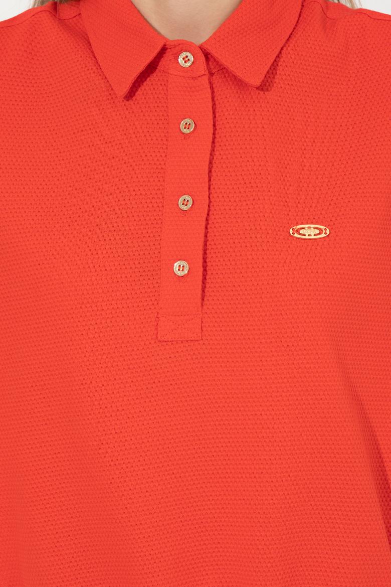 Kadın Kırmızı Polo Yaka Crop Tişört - 50249063039