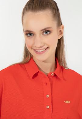 Kadın Kırmızı Polo Yaka Crop Tişört - 50249063039