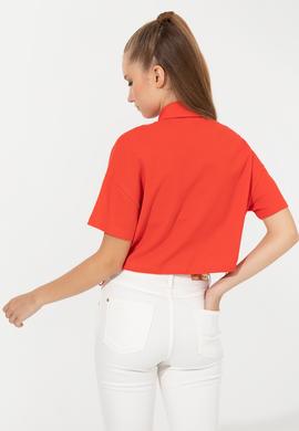 Kadın Kırmızı Polo Yaka Crop Tişört - 50249063039