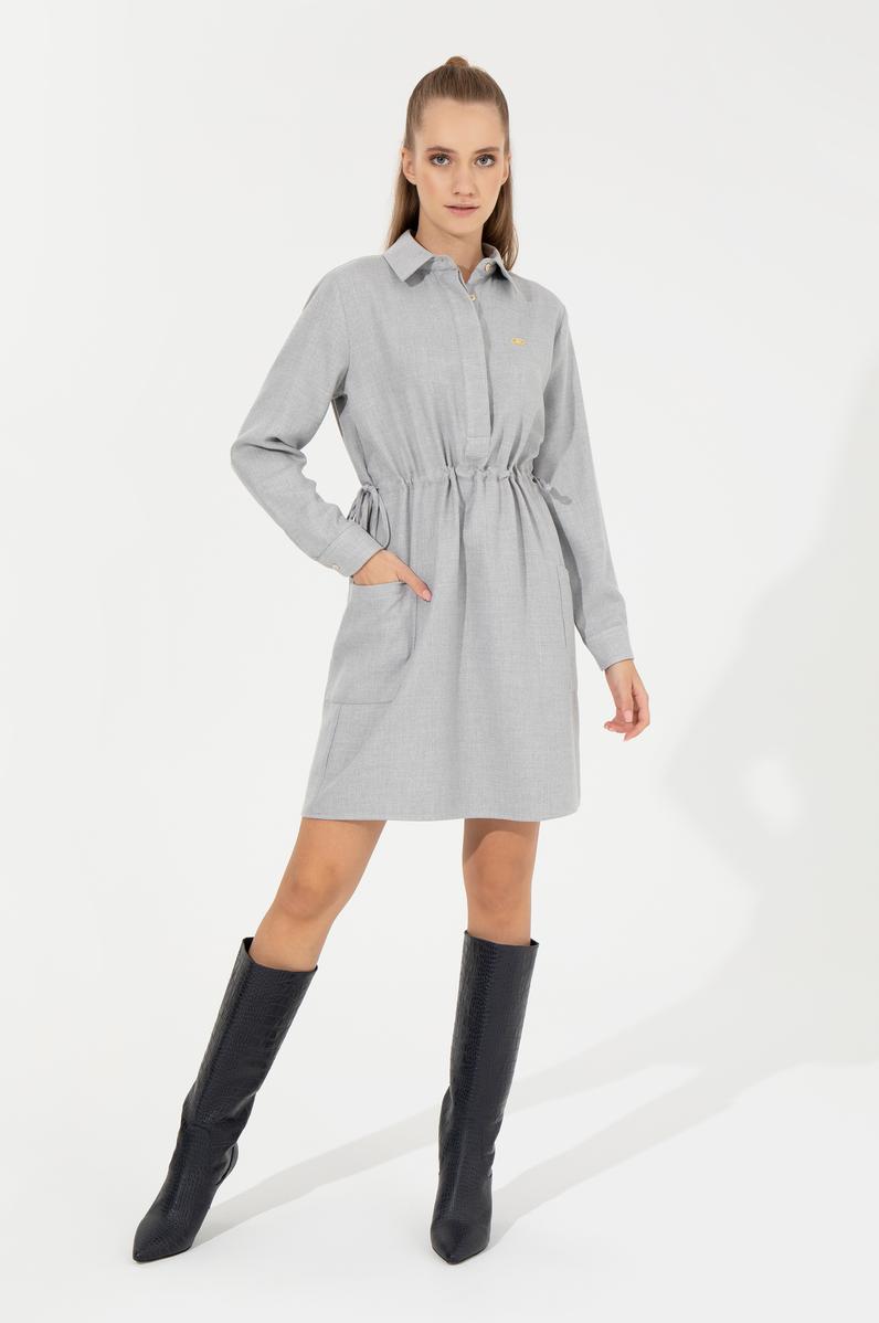 Kadın Gri Melanj Dokuma Elbise