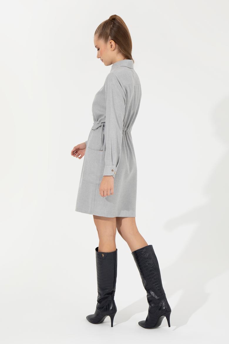 Kadın Gri Melanj Dokuma Elbise - 50253659013