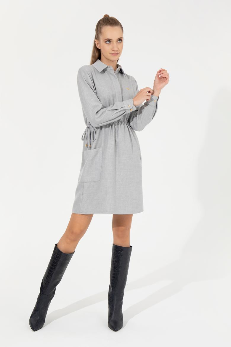 Kadın Gri Melanj Dokuma Elbise - 50253659013