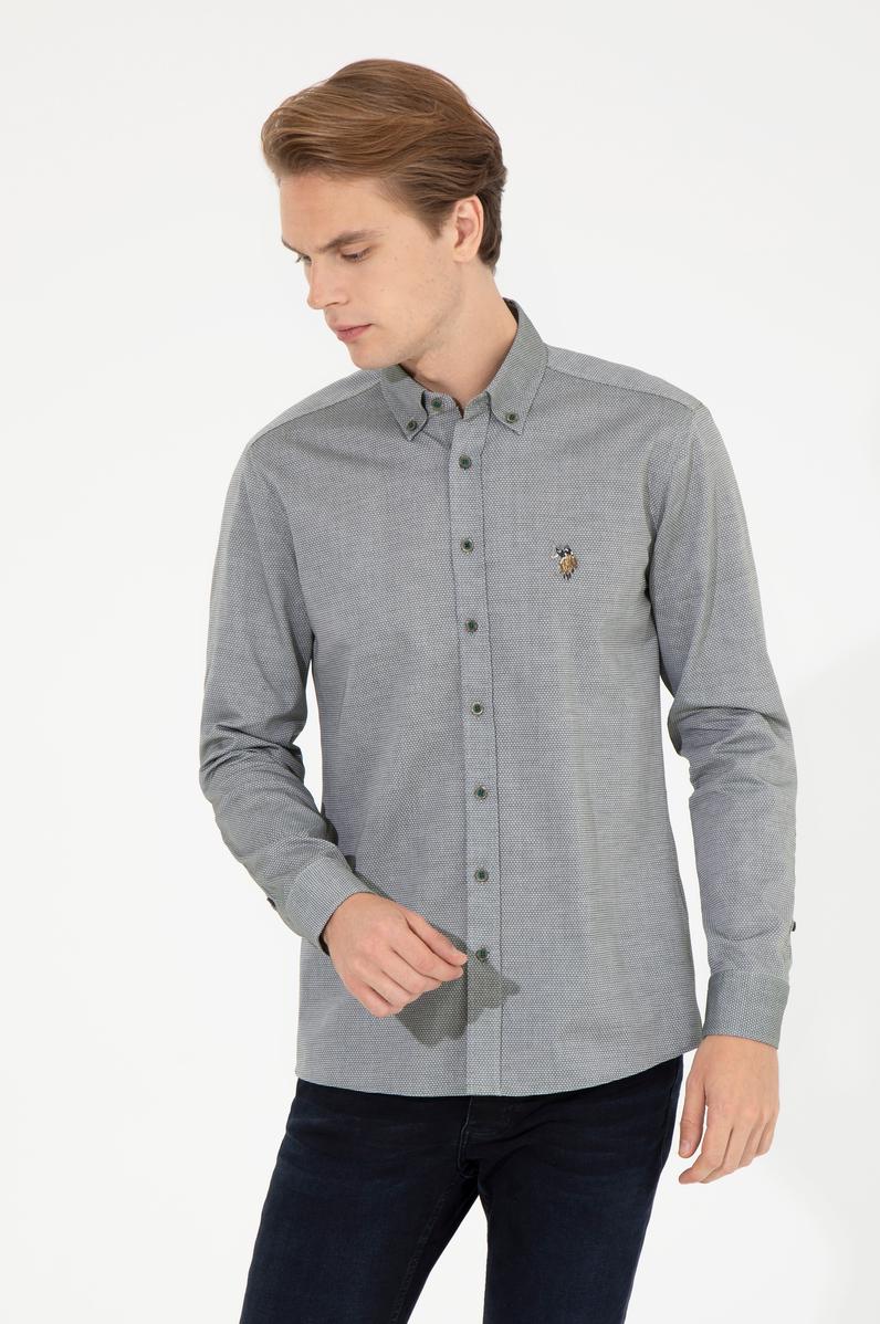 Erkek Koyu Yeşil Uzun Kollu Basic Gömlek