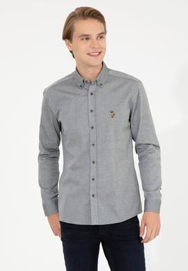 Erkek Koyu Yeşil Uzun Kollu Basic Gömlek - 50256733099