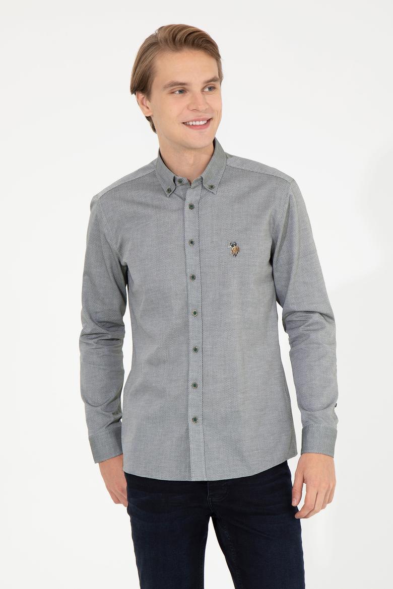 Erkek Koyu Yeşil Uzun Kollu Basic Gömlek - 50256733099