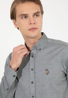 Erkek Koyu Yeşil Uzun Kollu Basic Gömlek - 50256733099