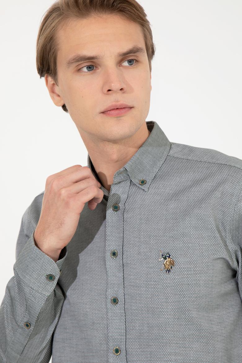 Erkek Koyu Yeşil Uzun Kollu Basic Gömlek - 50256733099