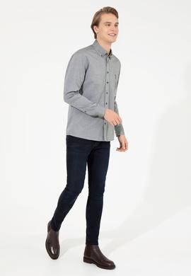 Erkek Koyu Yeşil Uzun Kollu Basic Gömlek - 50256733099