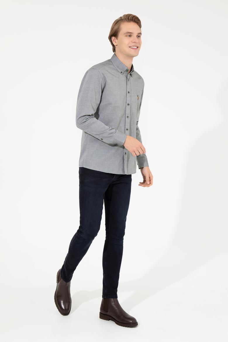 Erkek Koyu Yeşil Uzun Kollu Basic Gömlek - 50256733099