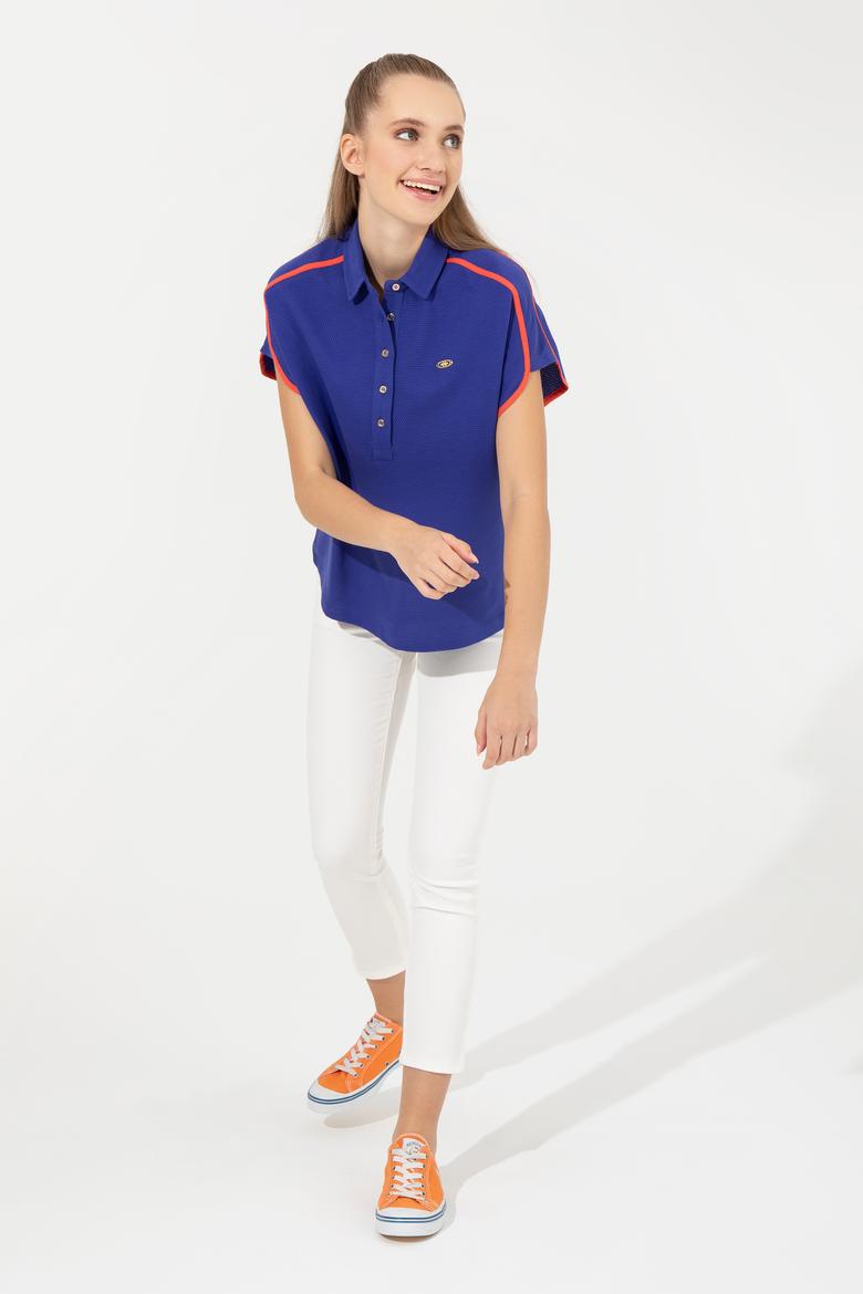 Kadın Mavi Polo Yaka Tişört - 50248981012