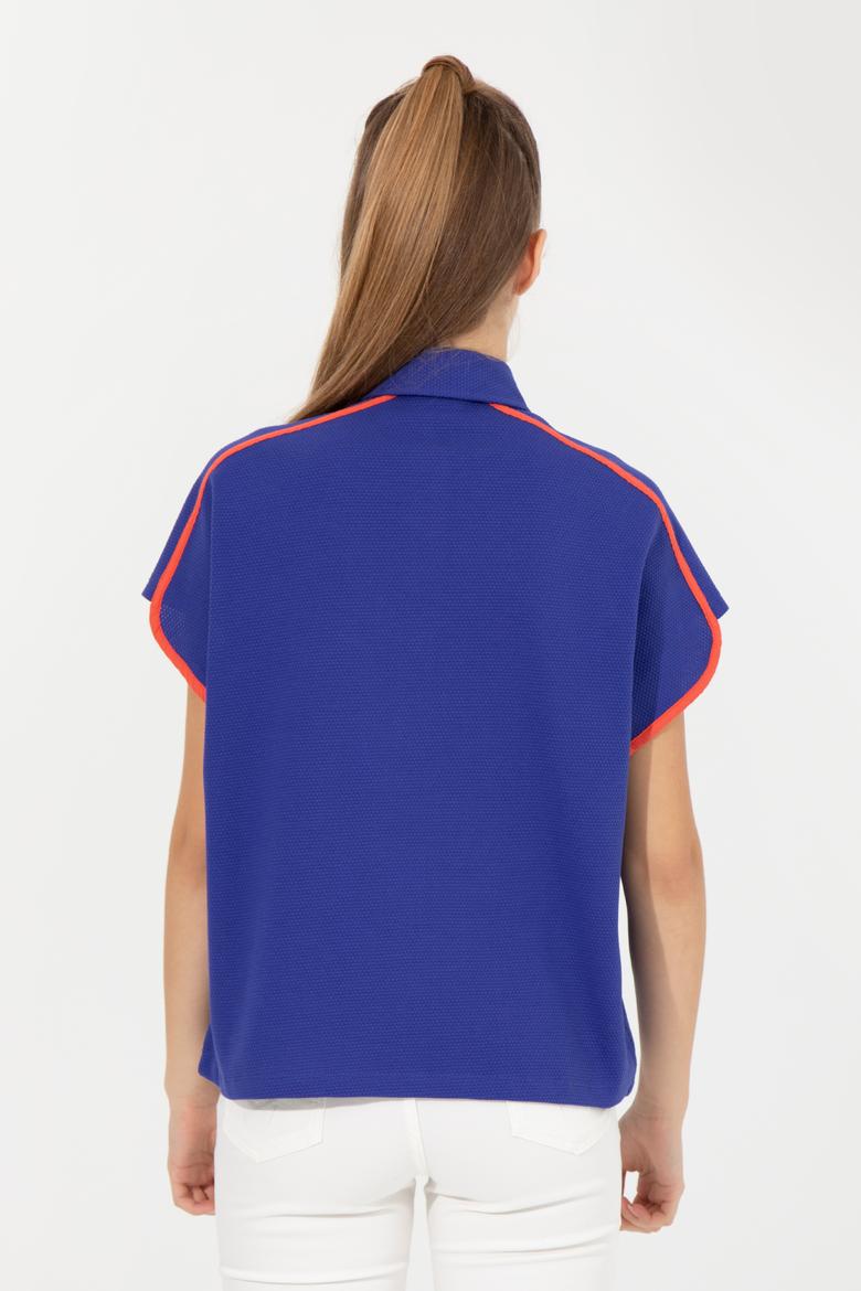 Kadın Mavi Polo Yaka Tişört - 50248981012