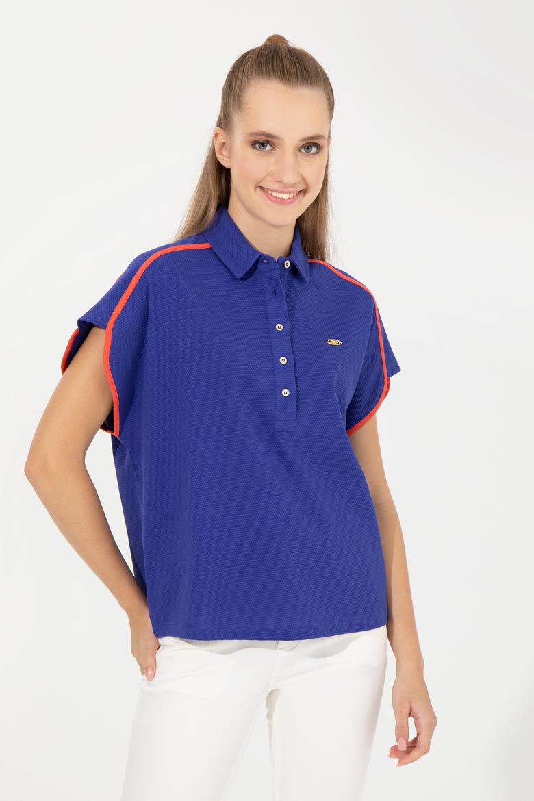 Kadın Mavi Polo Yaka Tişört - 50248981012