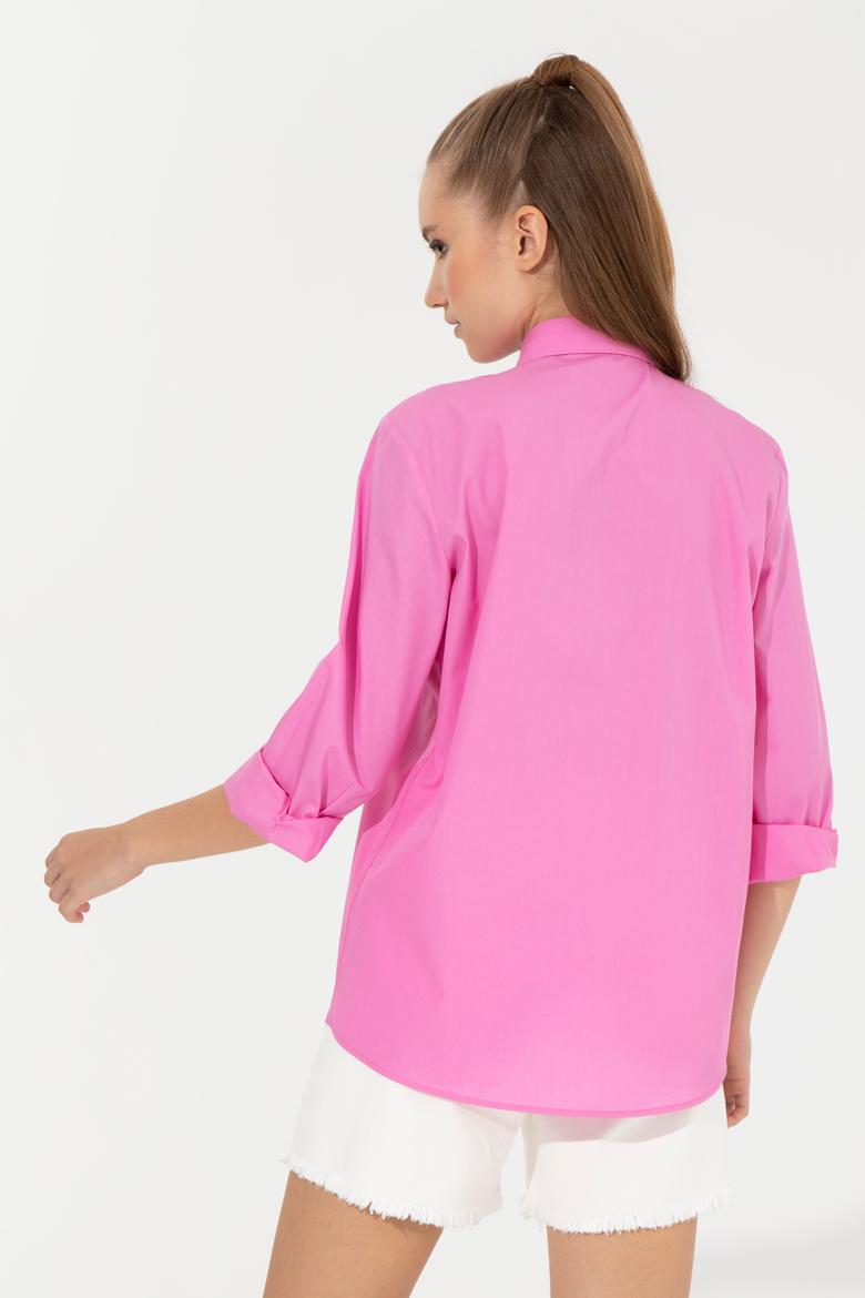 Kadın Pembe Uzun Kollu Basic Gömlek - 50254692017