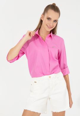Kadın Pembe Uzun Kollu Basic Gömlek - 50254692017