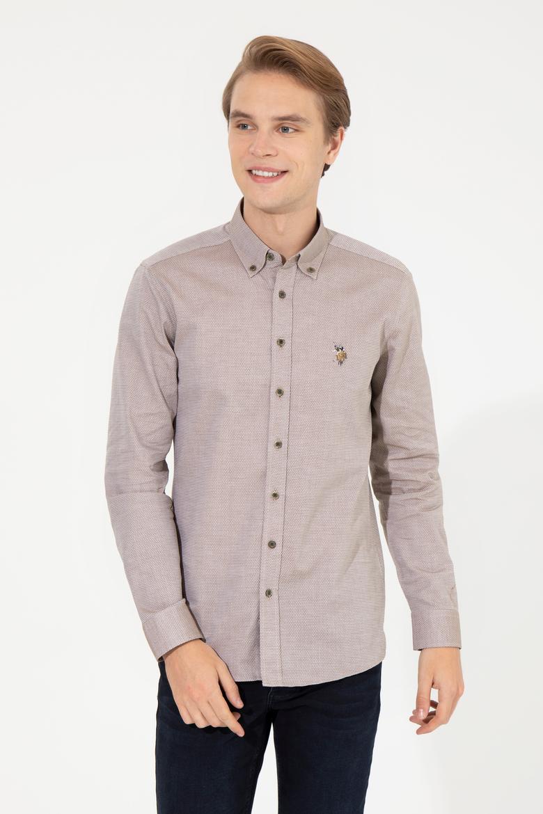 Erkek Koyu Haki Uzun Kollu Basic Gömlek - 50256733108