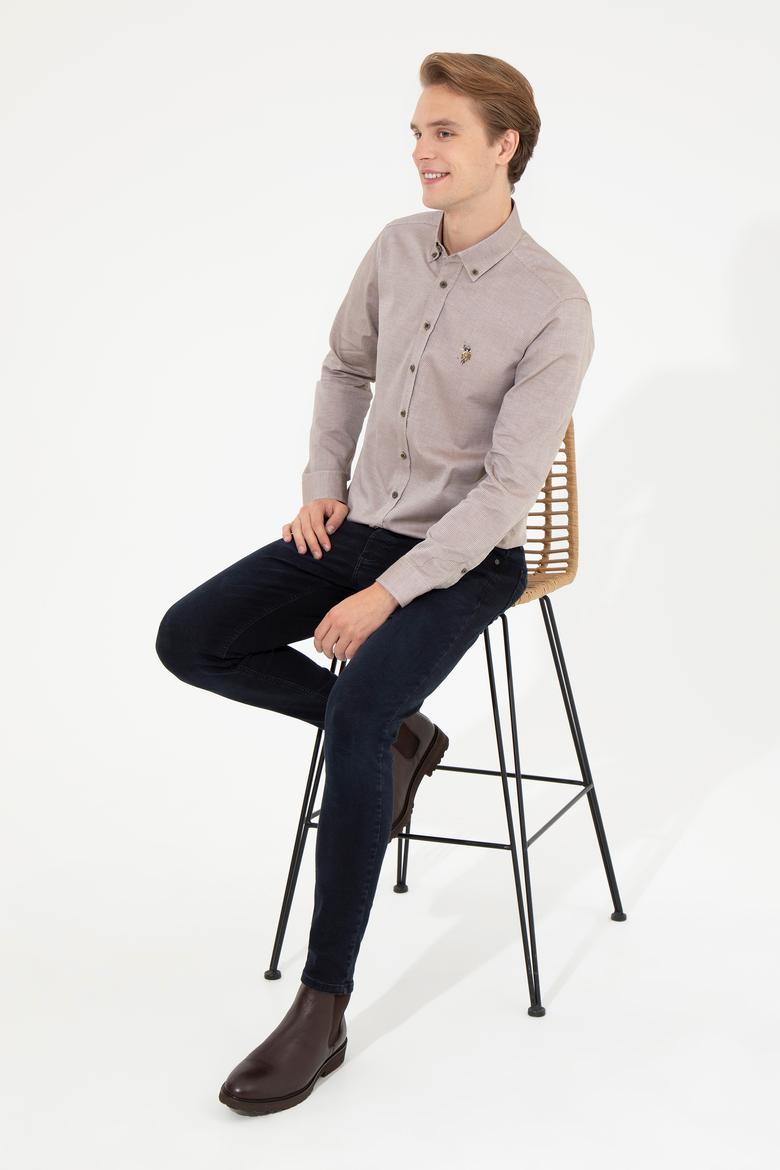 Erkek Koyu Haki Uzun Kollu Basic Gömlek