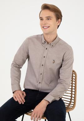 Erkek Koyu Haki Uzun Kollu Basic Gömlek - 50256733108