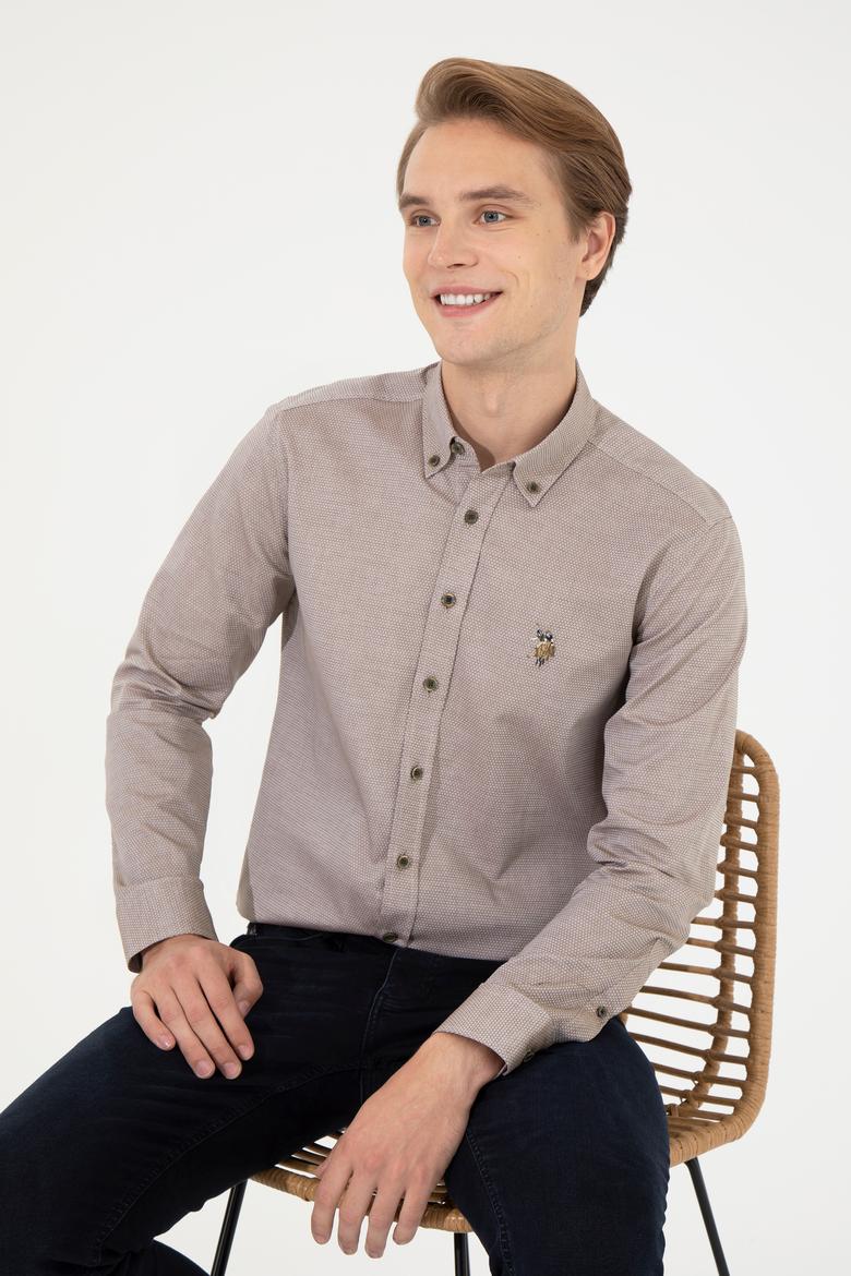 Erkek Koyu Haki Uzun Kollu Basic Gömlek - 50256733108