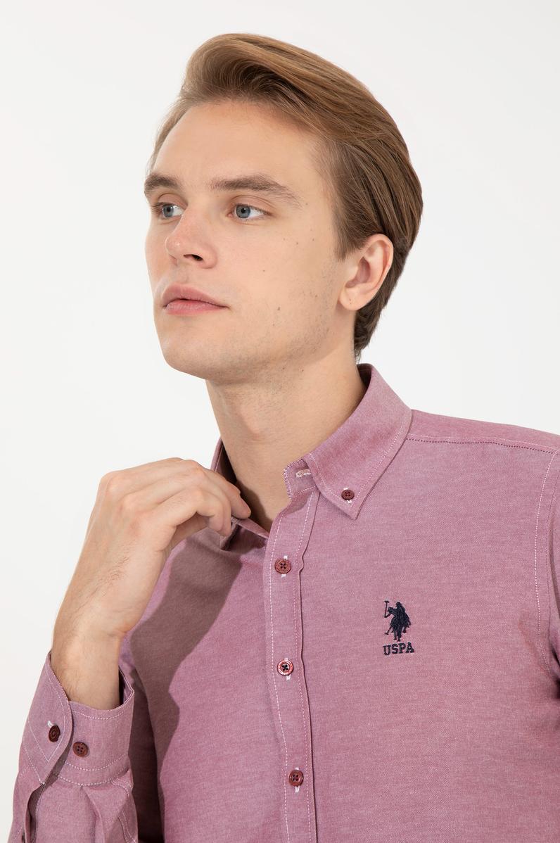 Erkek Vişne Uzun Kollu Basic Gömlek