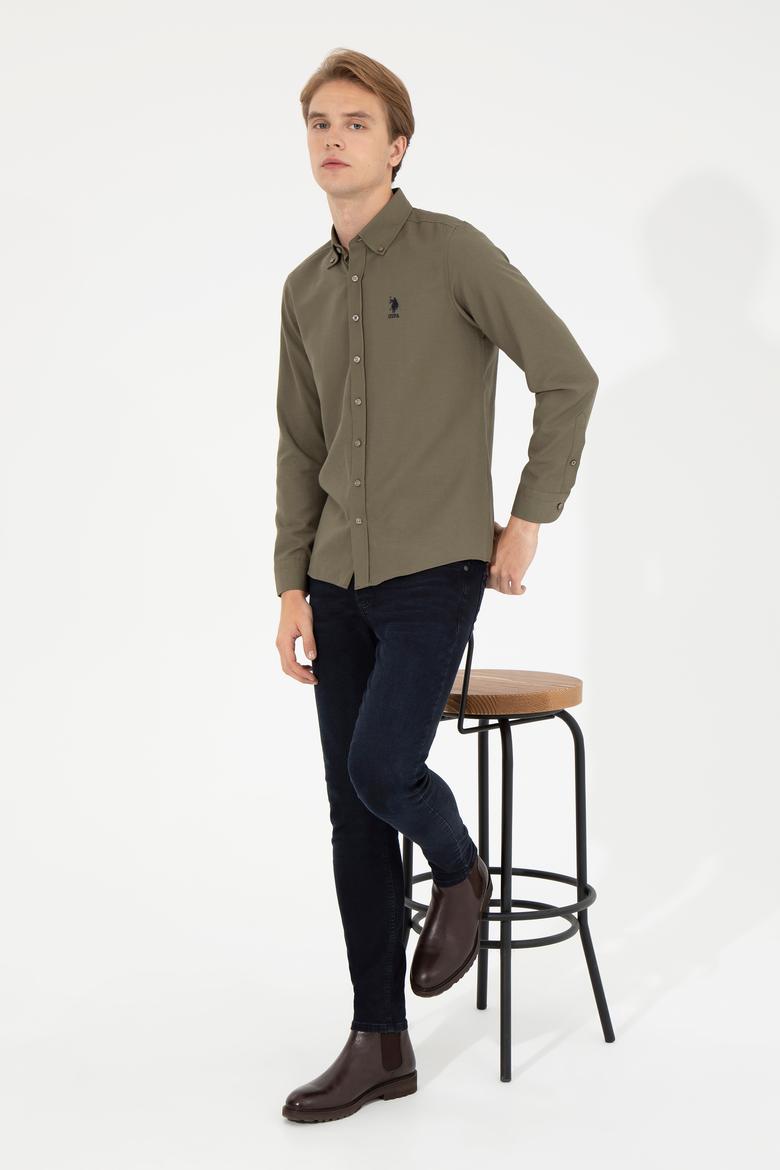 Erkek Haki Uzun Kollu Basic Gömlek - 50253873052