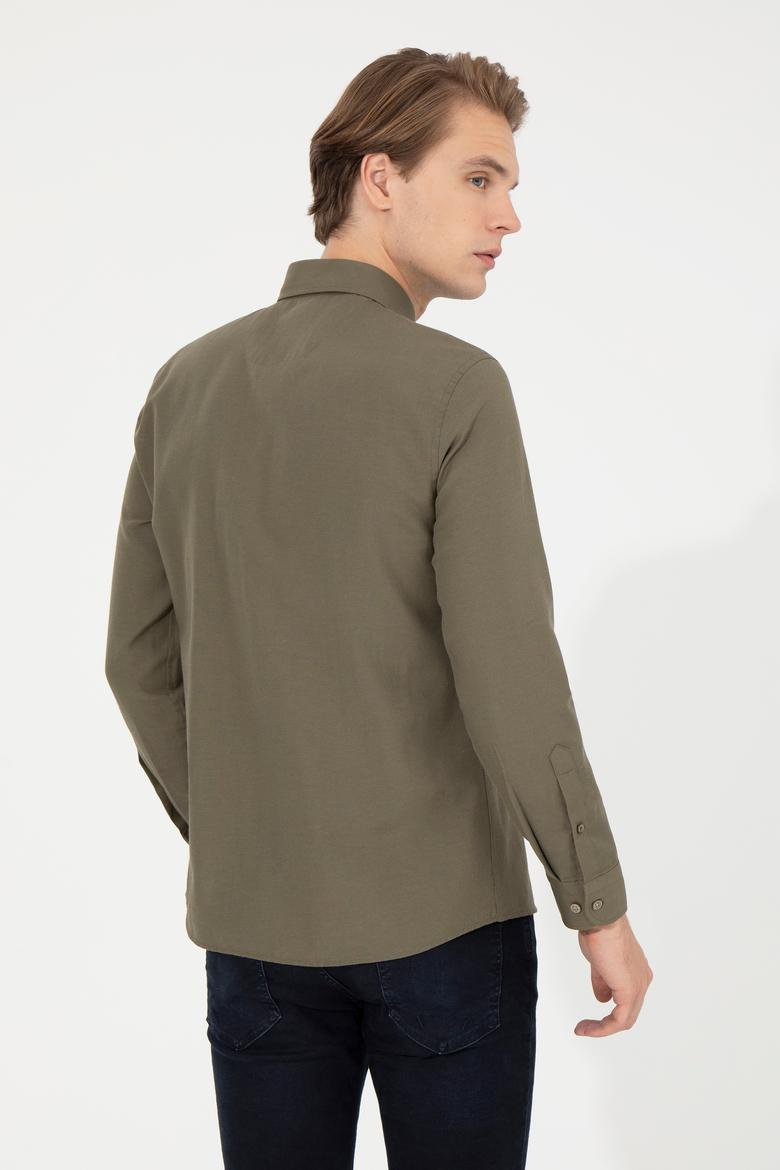 Erkek Haki Uzun Kollu Basic Gömlek - 50253873052