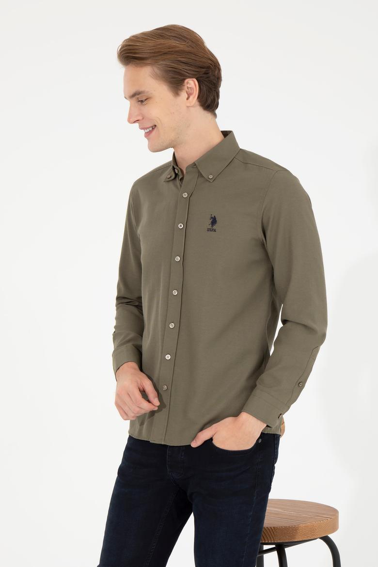 Erkek Haki Uzun Kollu Basic Gömlek