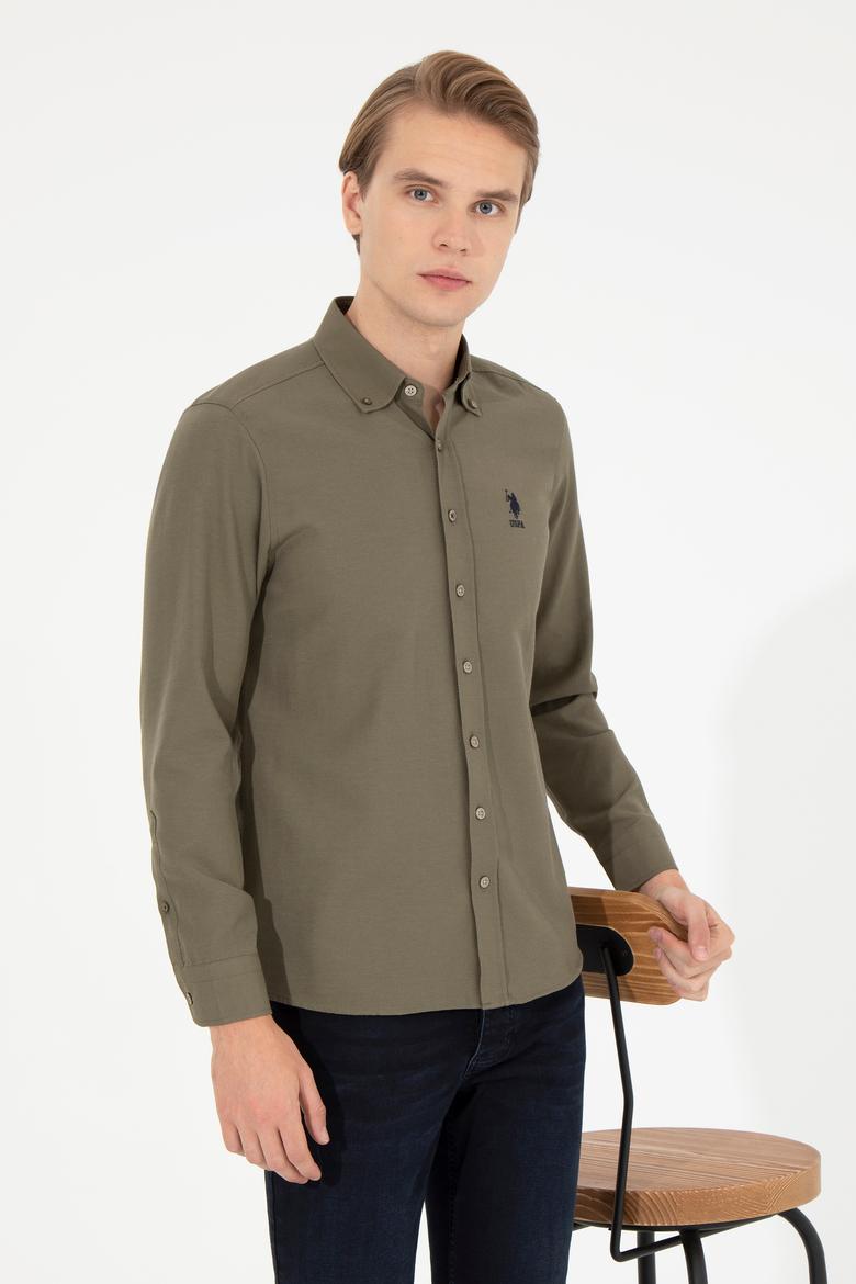 Erkek Haki Uzun Kollu Basic Gömlek - 50253873052