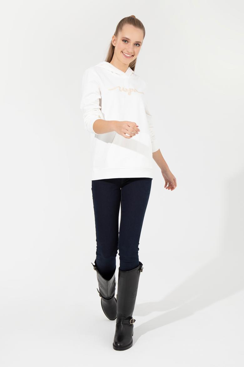 Kadın Ekru Kapüşonlu Sweatshirt - 50261255028