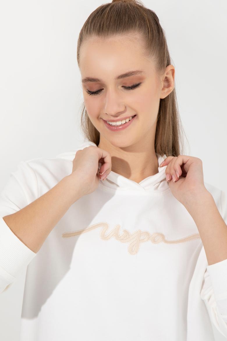 Kadın Ekru Kapüşonlu Sweatshirt - 50261255028