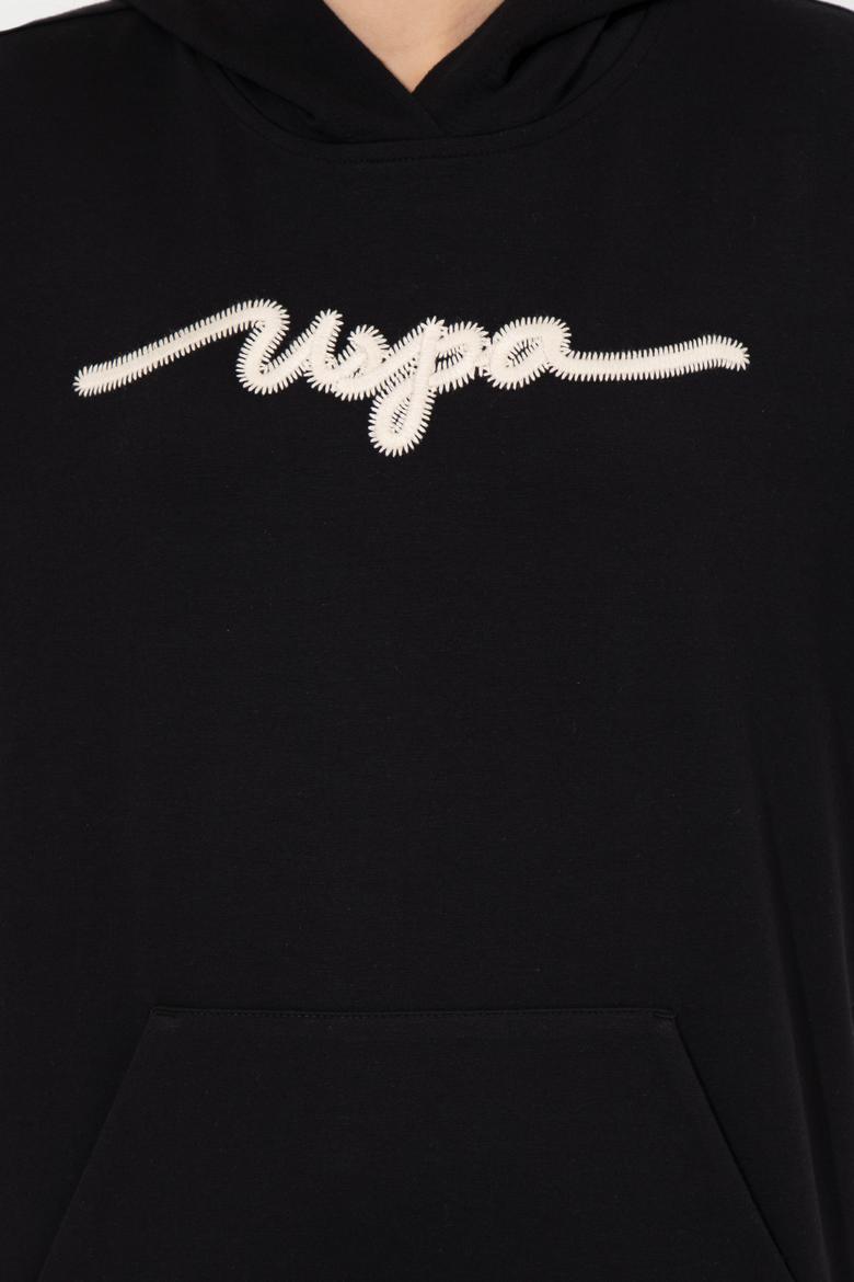 Kadın Siyah Kapüşonlu Sweatshirt - 50261255020