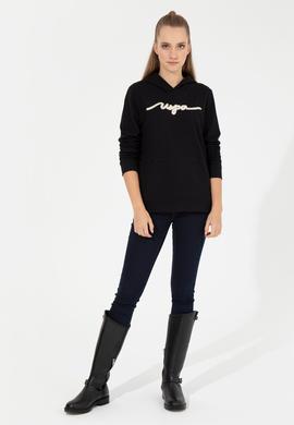 Kadın Siyah Kapüşonlu Sweatshirt - 50261255020